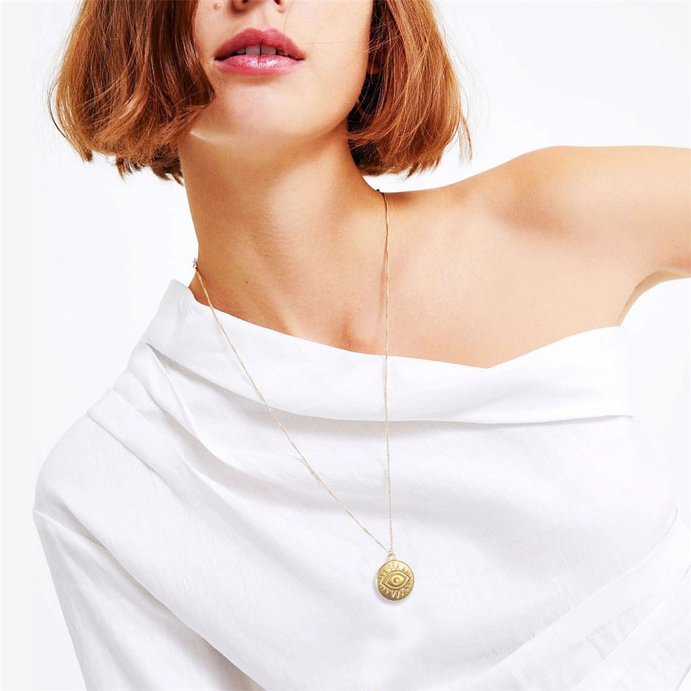 24K Gold Plating Evil Eye Pendant Necklace
