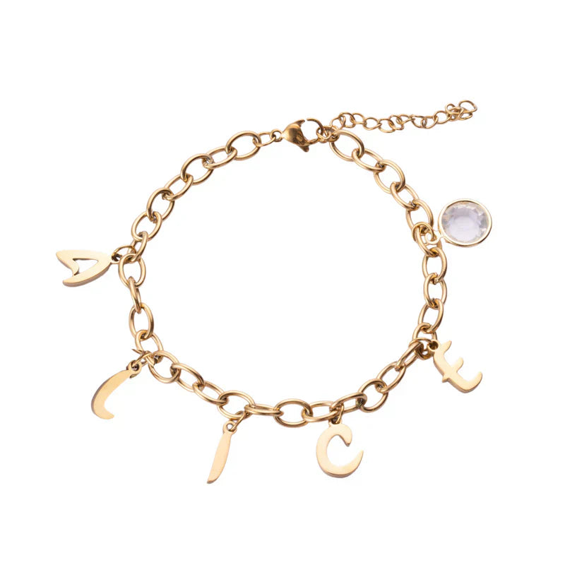 Custom Name Charms Bracelet With Birthstone