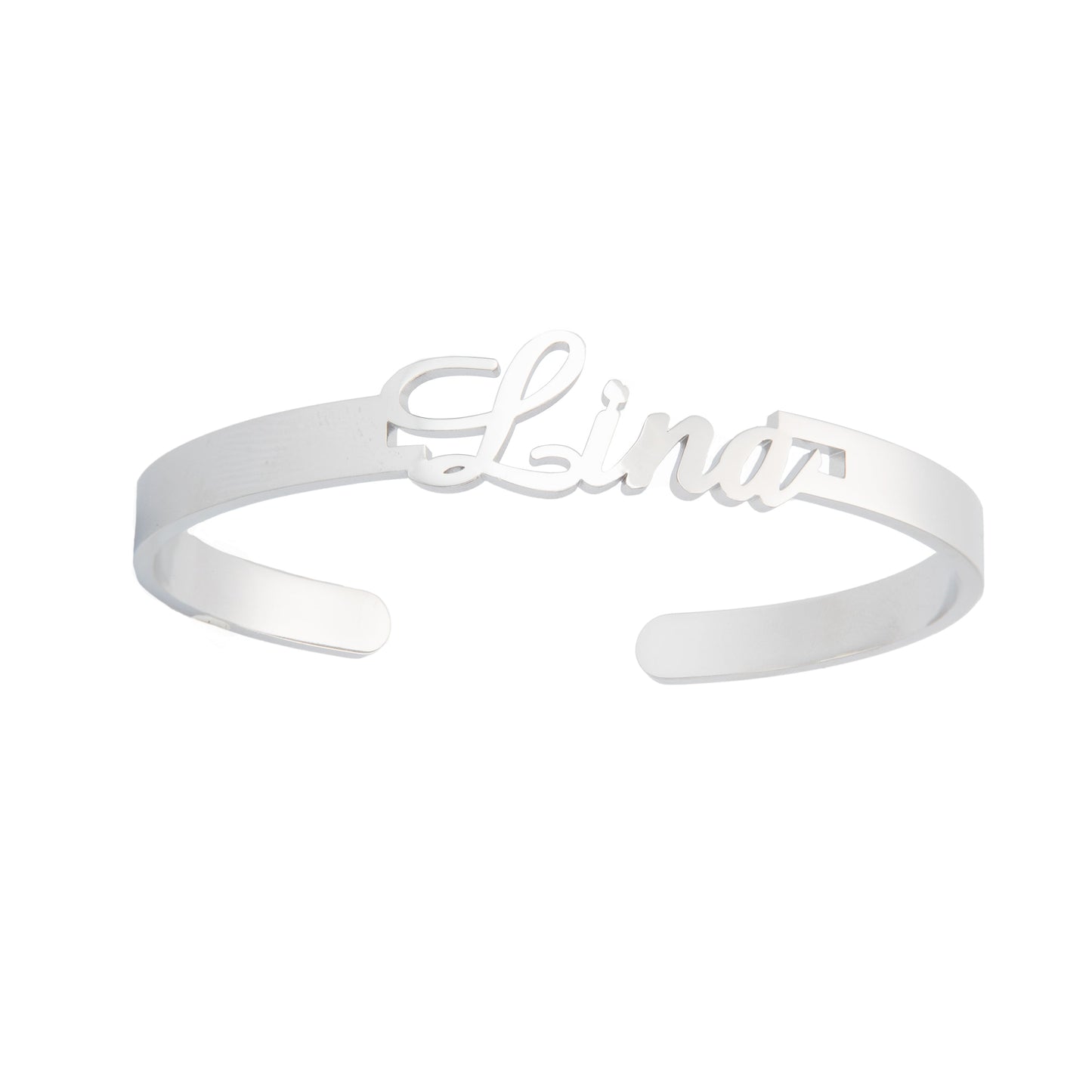Single Name Open Bangle Bracelet