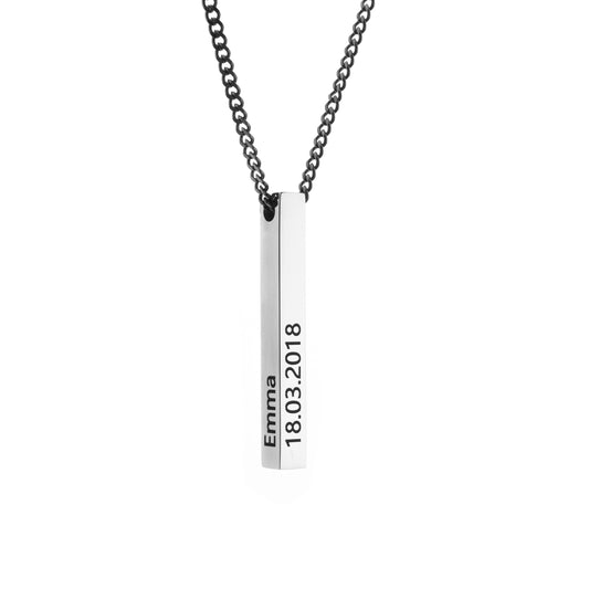 Personalized Men Pillaer Bar Pendant Necklace in Silver