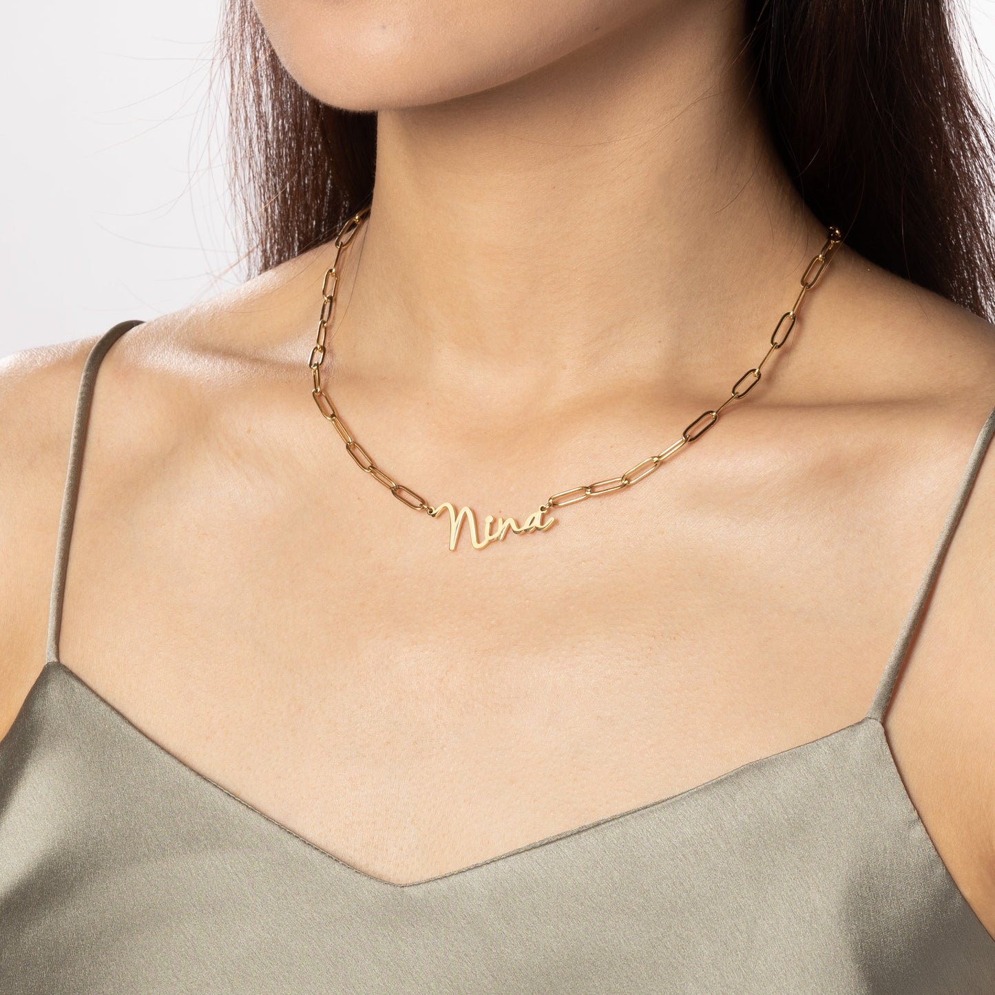 Script Name Necklace With Paperclip Chain
