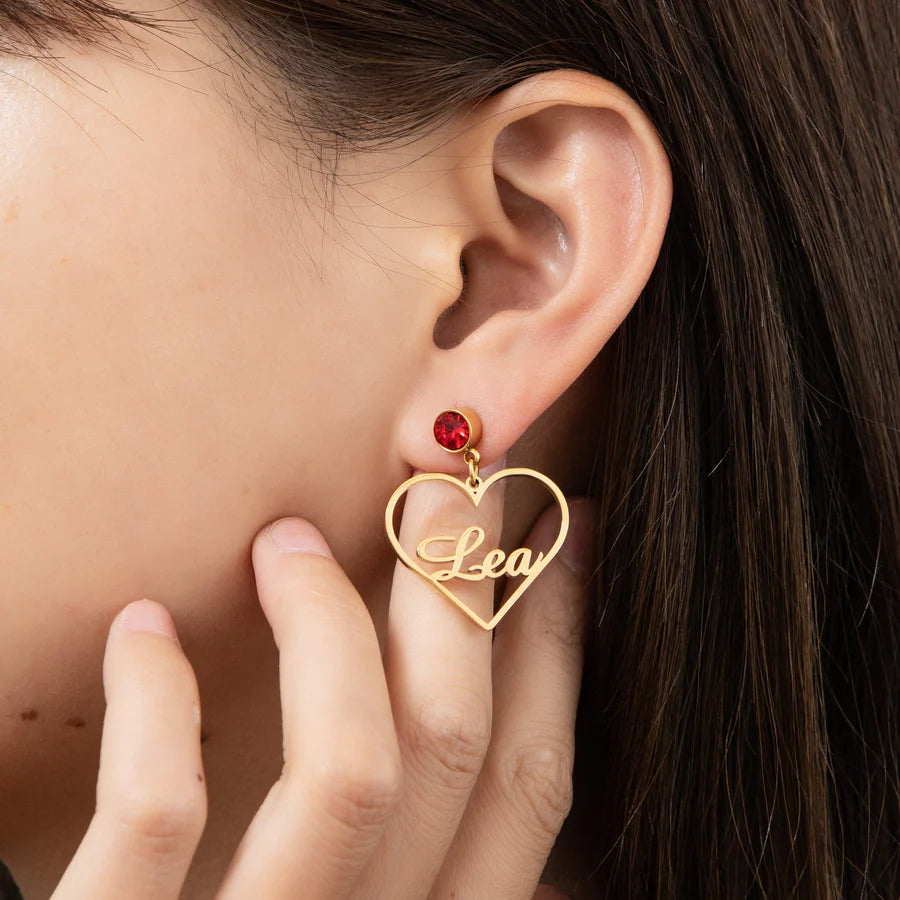 Heart Earrings With Birthstone