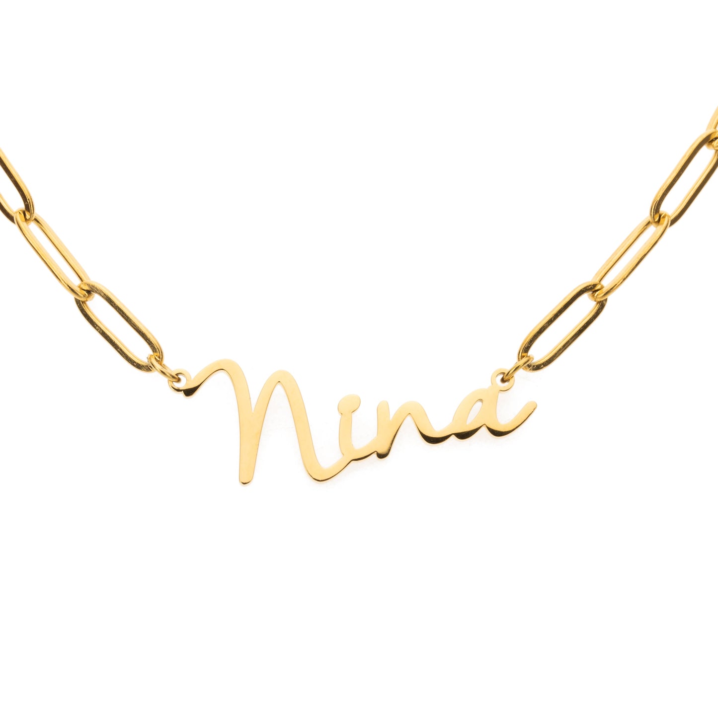 Script Name Necklace With Paperclip Chain