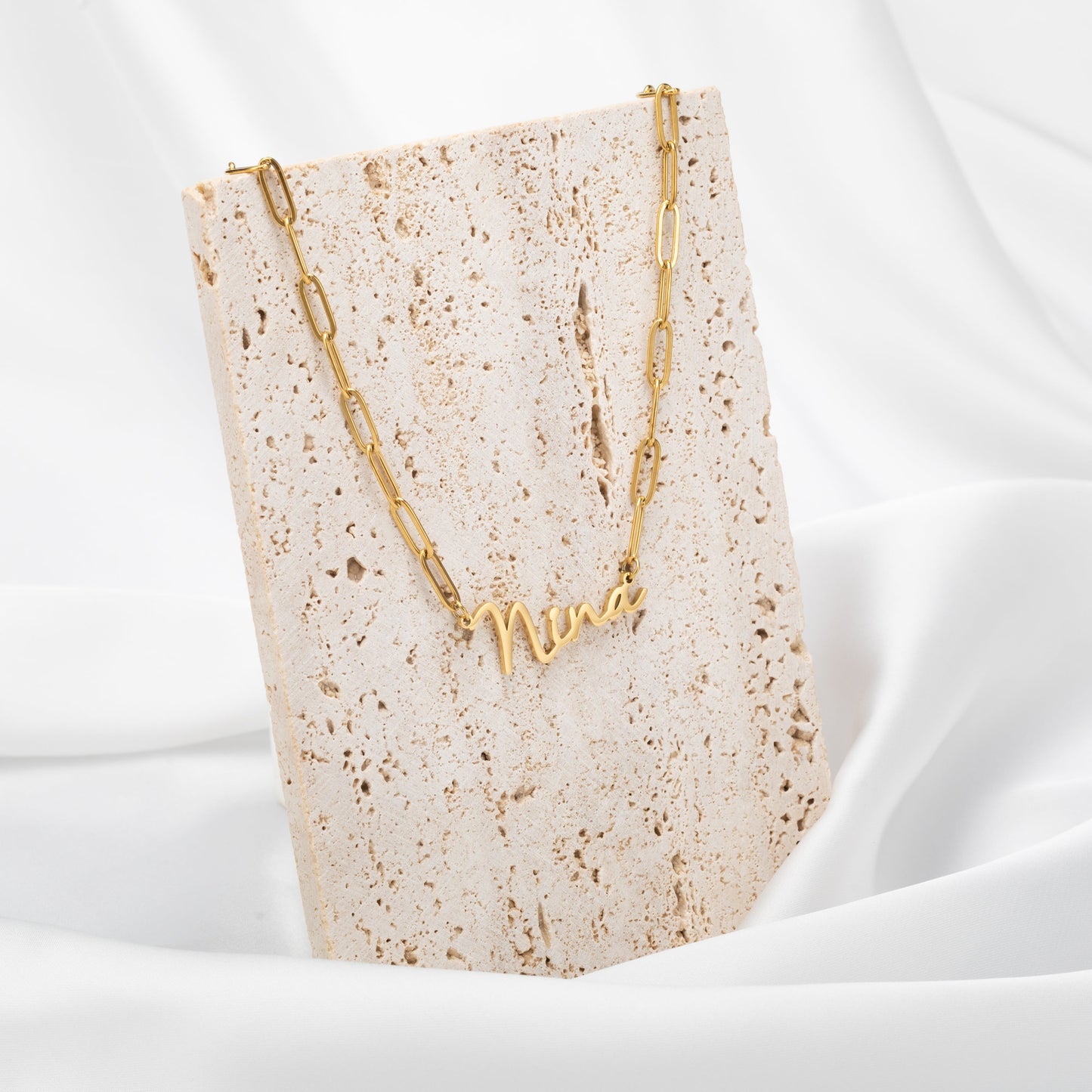Script Name Necklace With Paperclip Chain