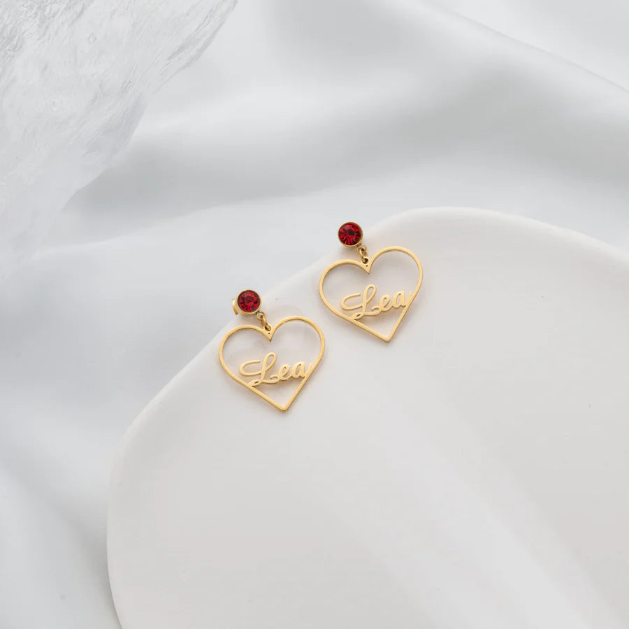 Heart Earrings With Birthstone