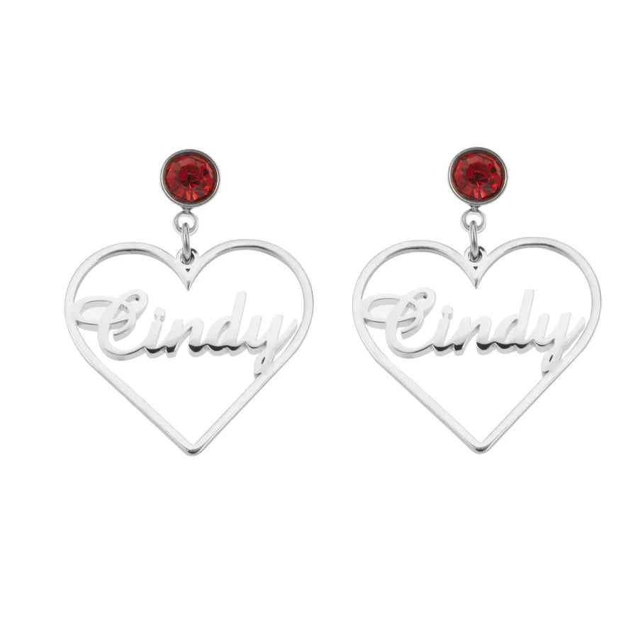 Heart Earrings With Birthstone