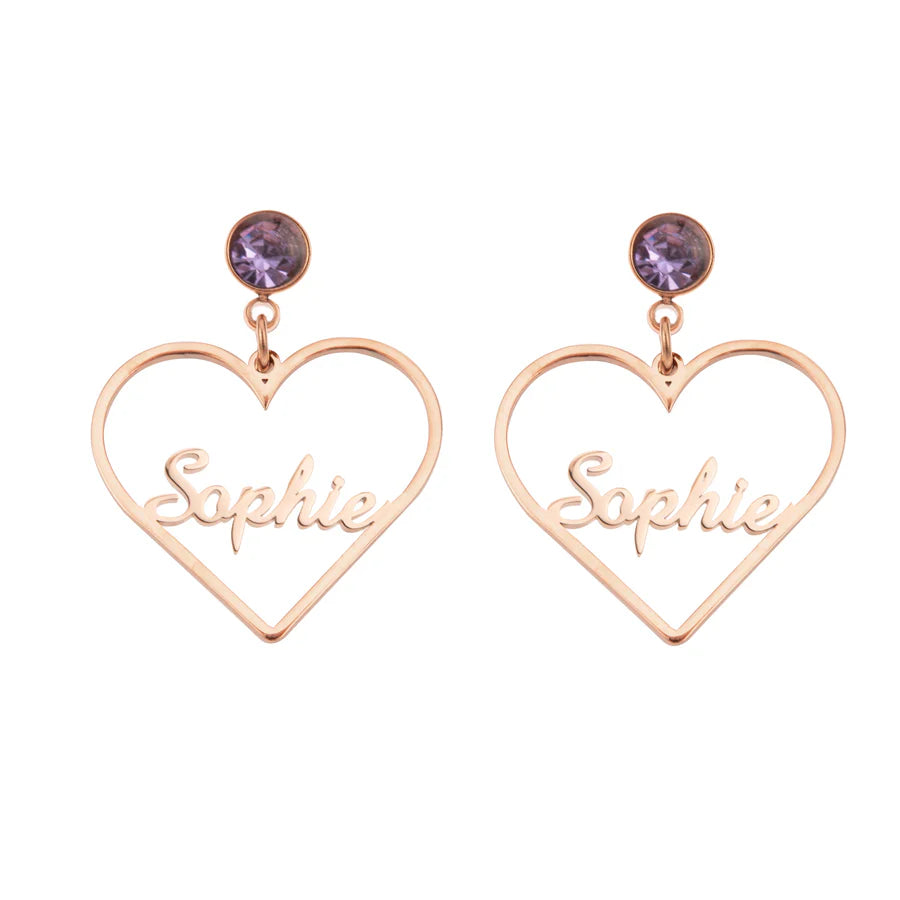 Heart Earrings With Birthstone