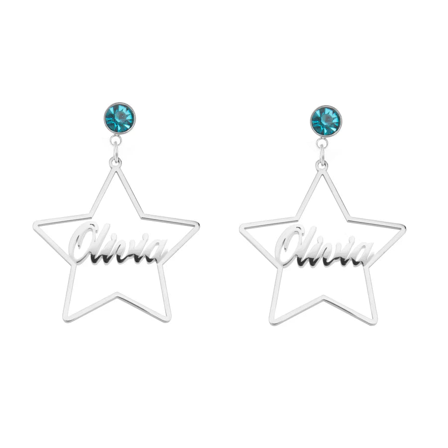 Star Earrings With Birthstone