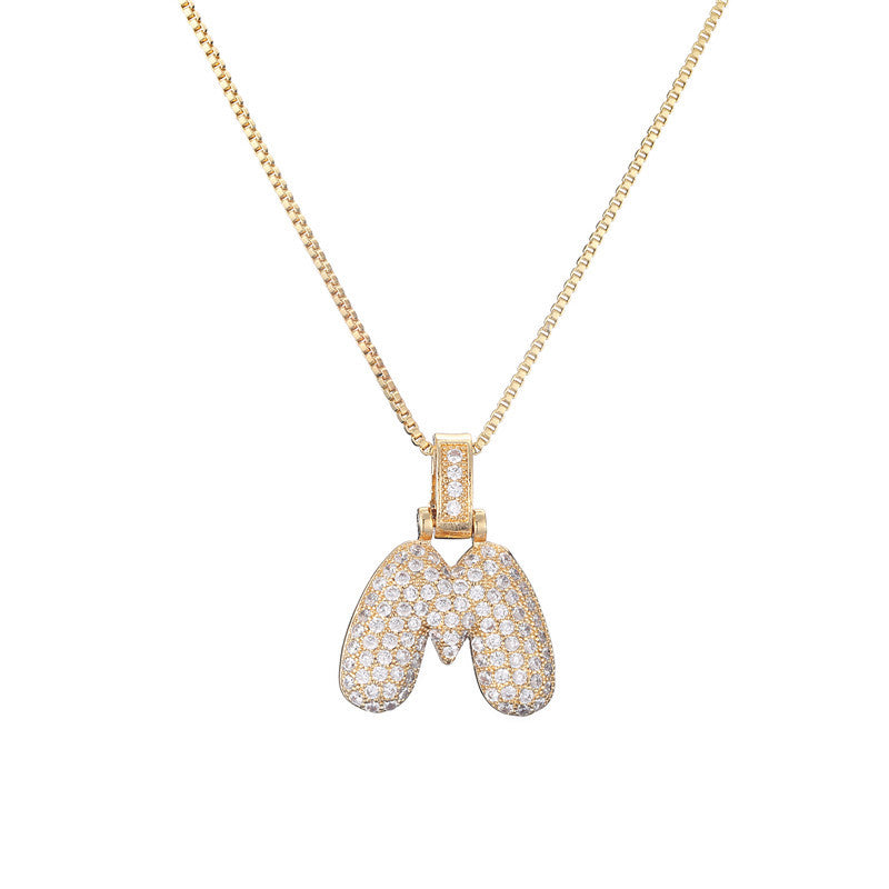 26 Alphabet Pendant Zircon Necklace