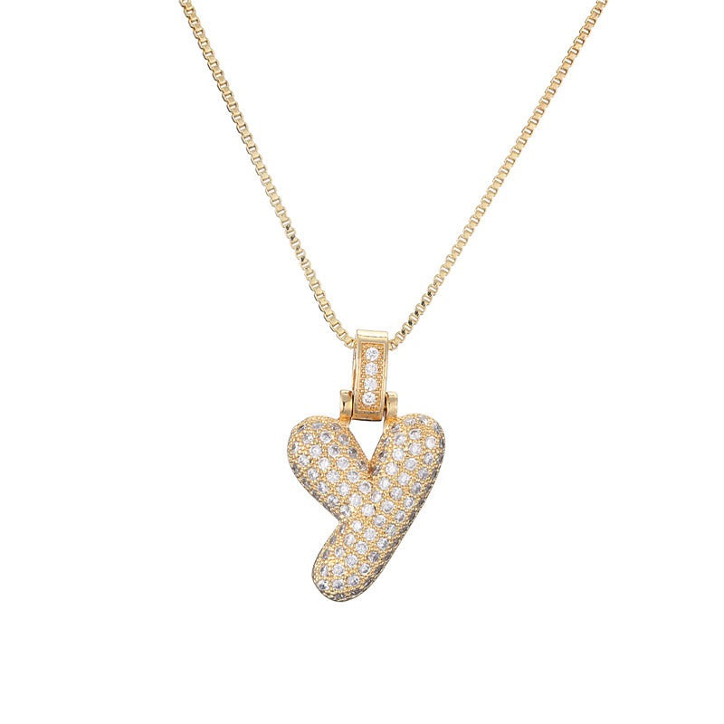 26 Alphabet Pendant Zircon Necklace