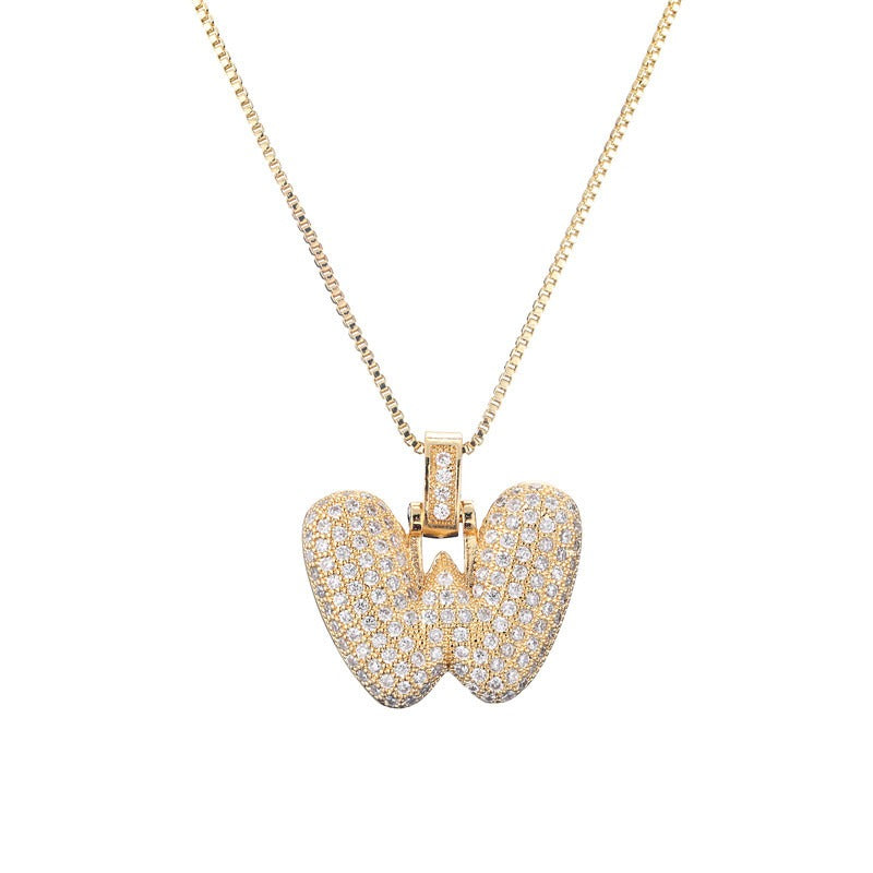 26 Alphabet Pendant Zircon Necklace