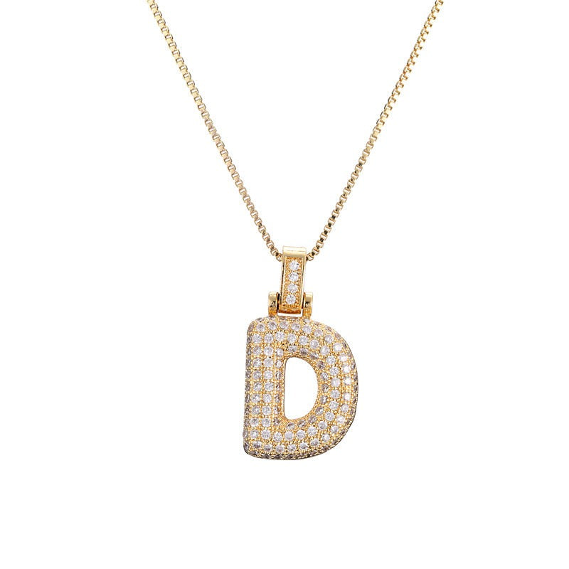 26 Alphabet Pendant Zircon Necklace