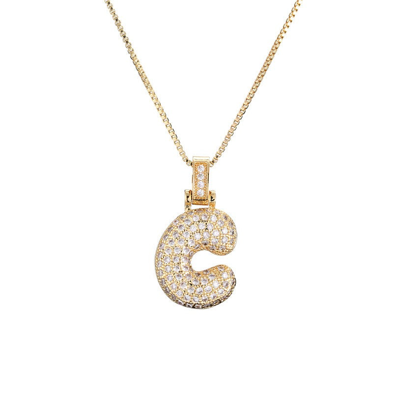 26 Alphabet Pendant Zircon Necklace