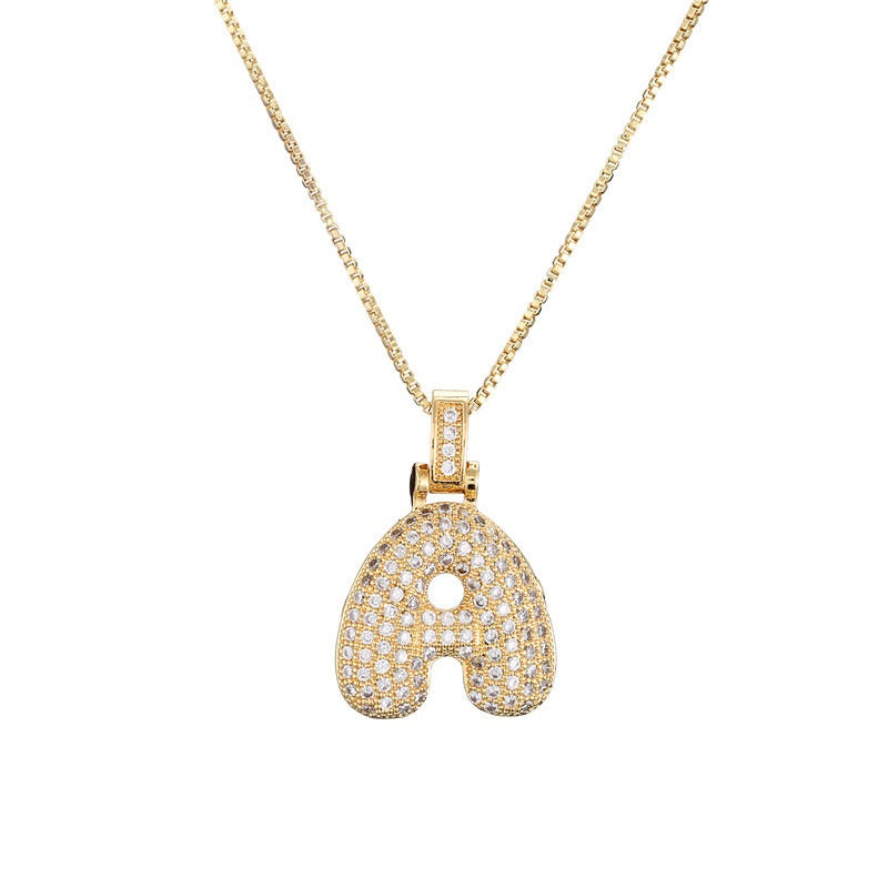 26 Alphabet Pendant Zircon Necklace