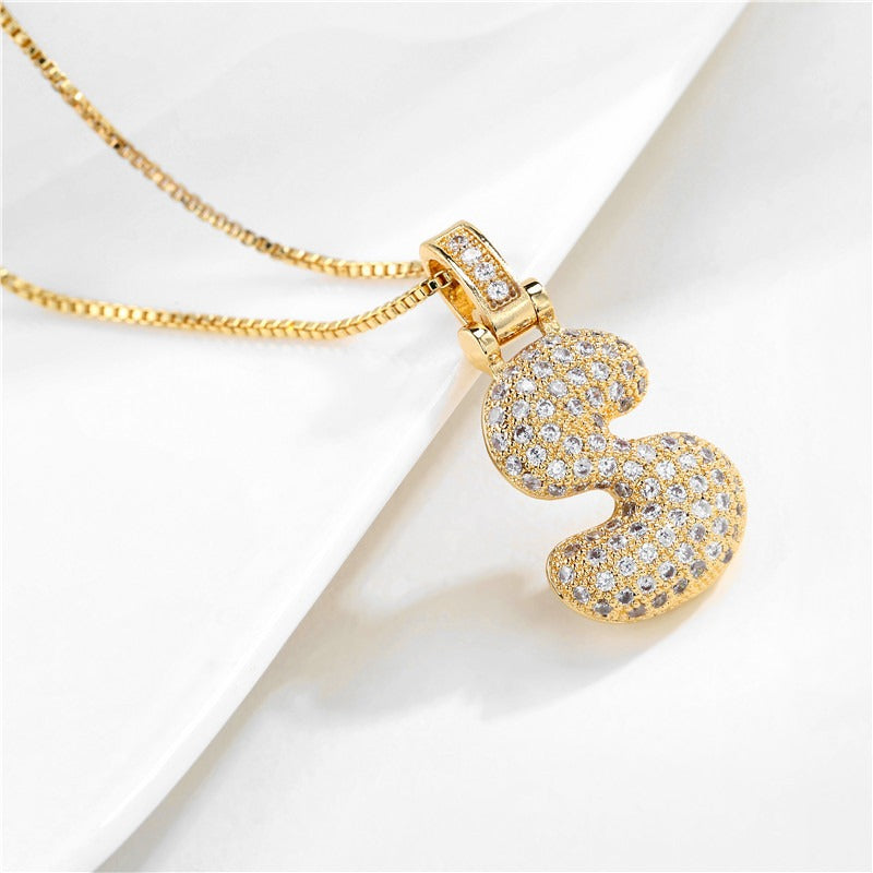 26 Alphabet Pendant Zircon Necklace