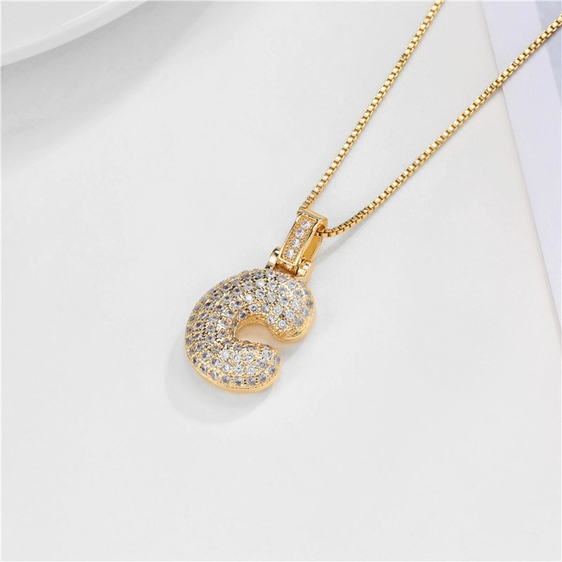 26 Alphabet Pendant Zircon Necklace