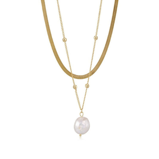 Baroque Pearl Pendant & Herringbone Chain Set