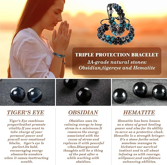 Triple Power Protection Bracelet - Onyx, Lava Rock & Tiger Eye