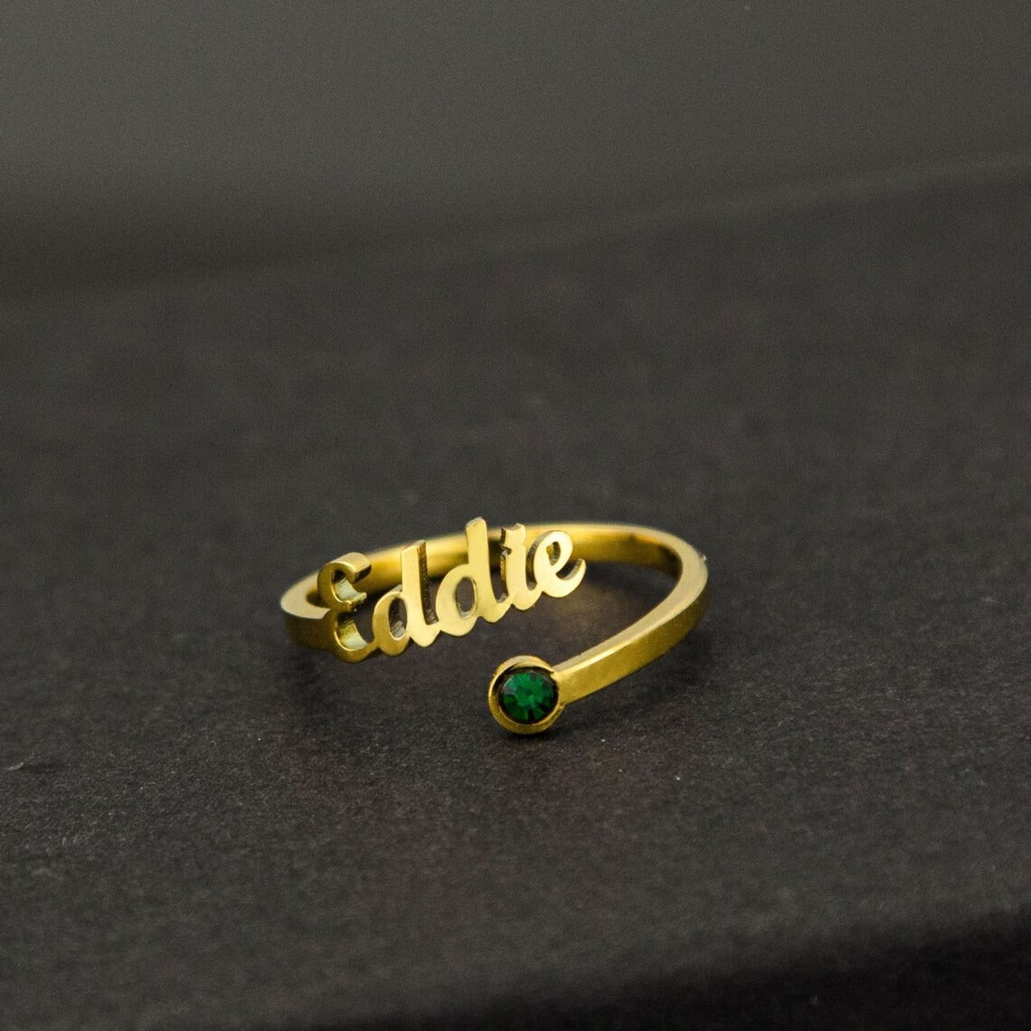 Adjustable Custom Name Ring With Birthstone