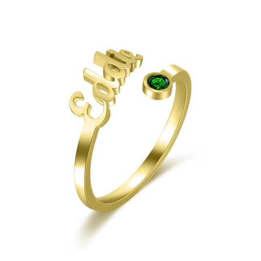 Adjustable Custom Name Ring With Birthstone