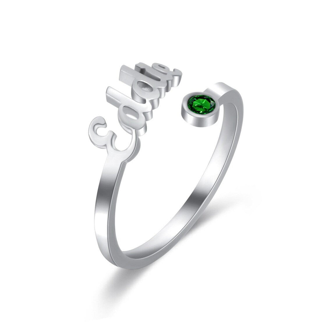 Adjustable Custom Name Ring With Birthstone