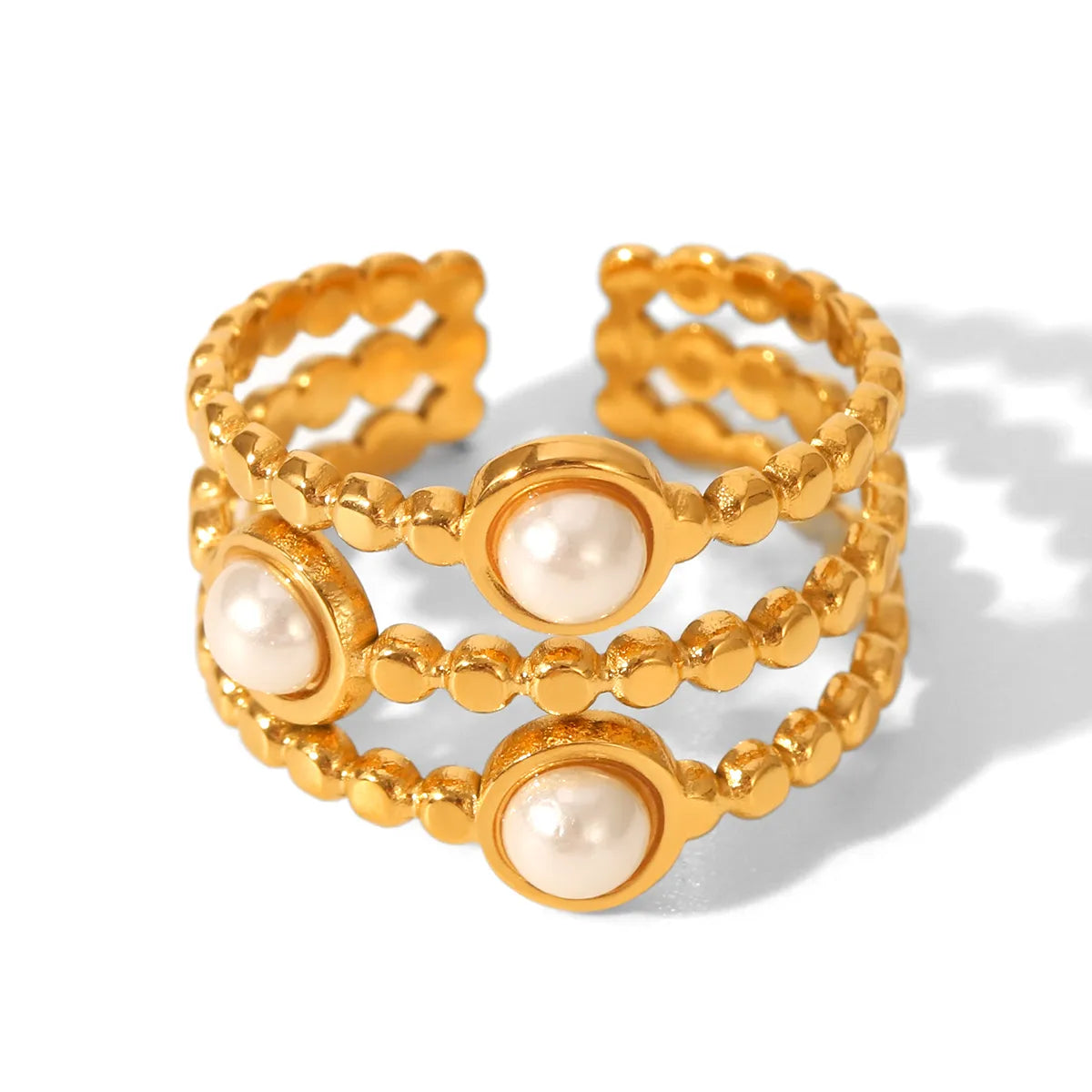 18K Trible Pearl Open Ring
