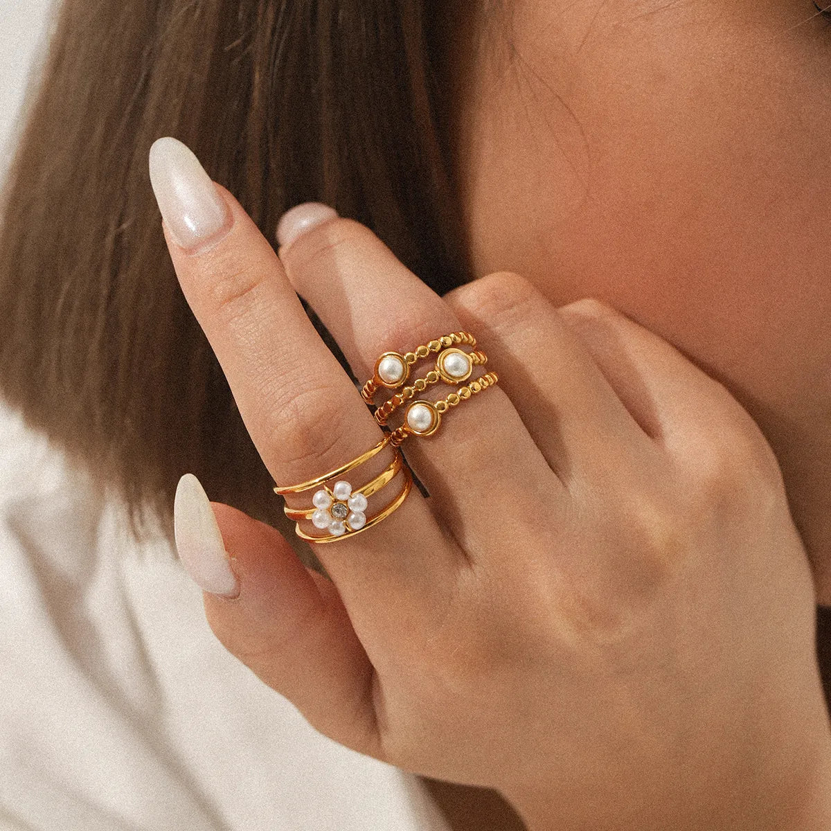 18K Trible Pearl Open Ring