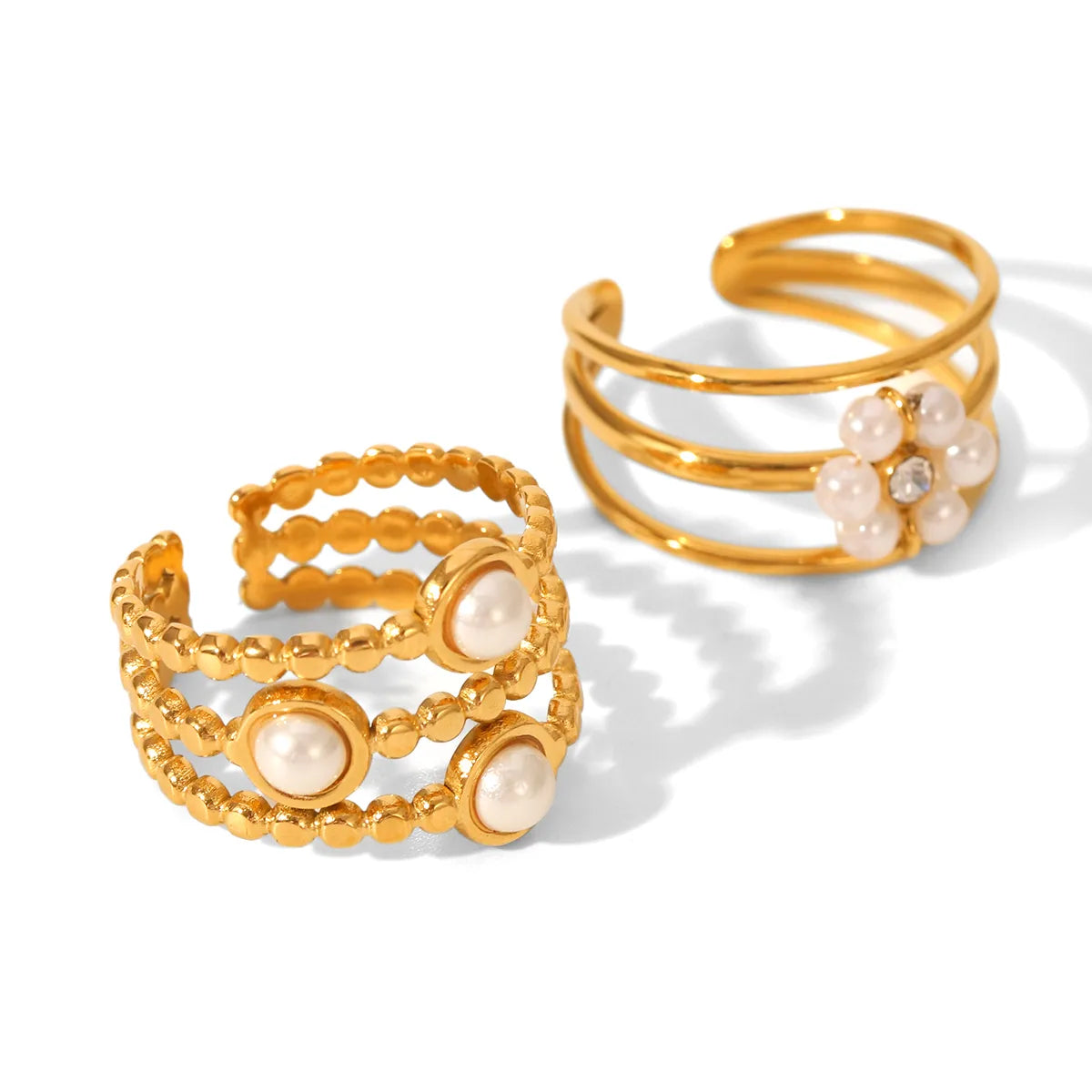 18K Trible Pearl Open Ring