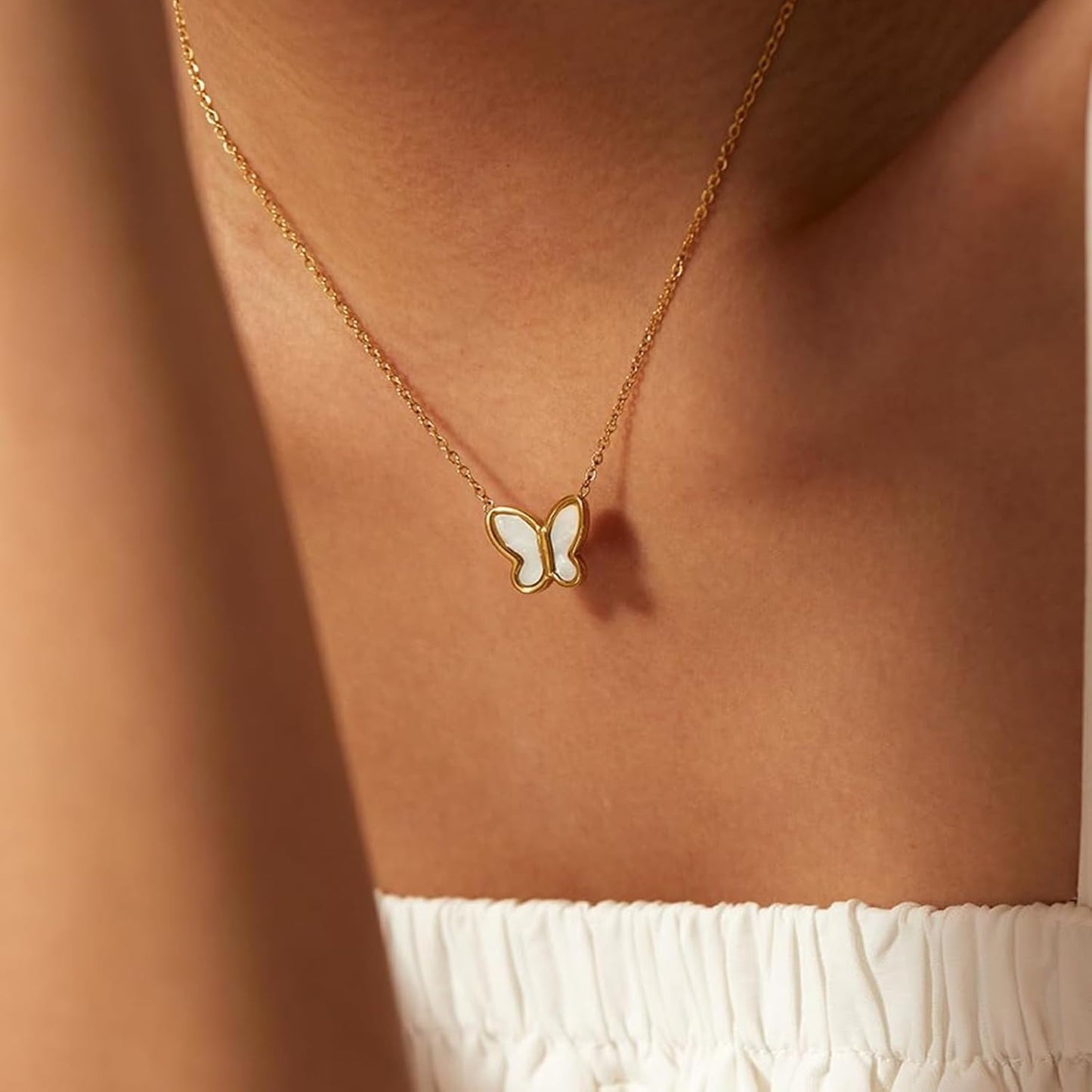 Butterfly Pendant Necklace with Mother of Pearl Inlay