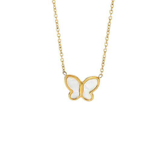 Butterfly Pendant Necklace with Mother of Pearl Inlay