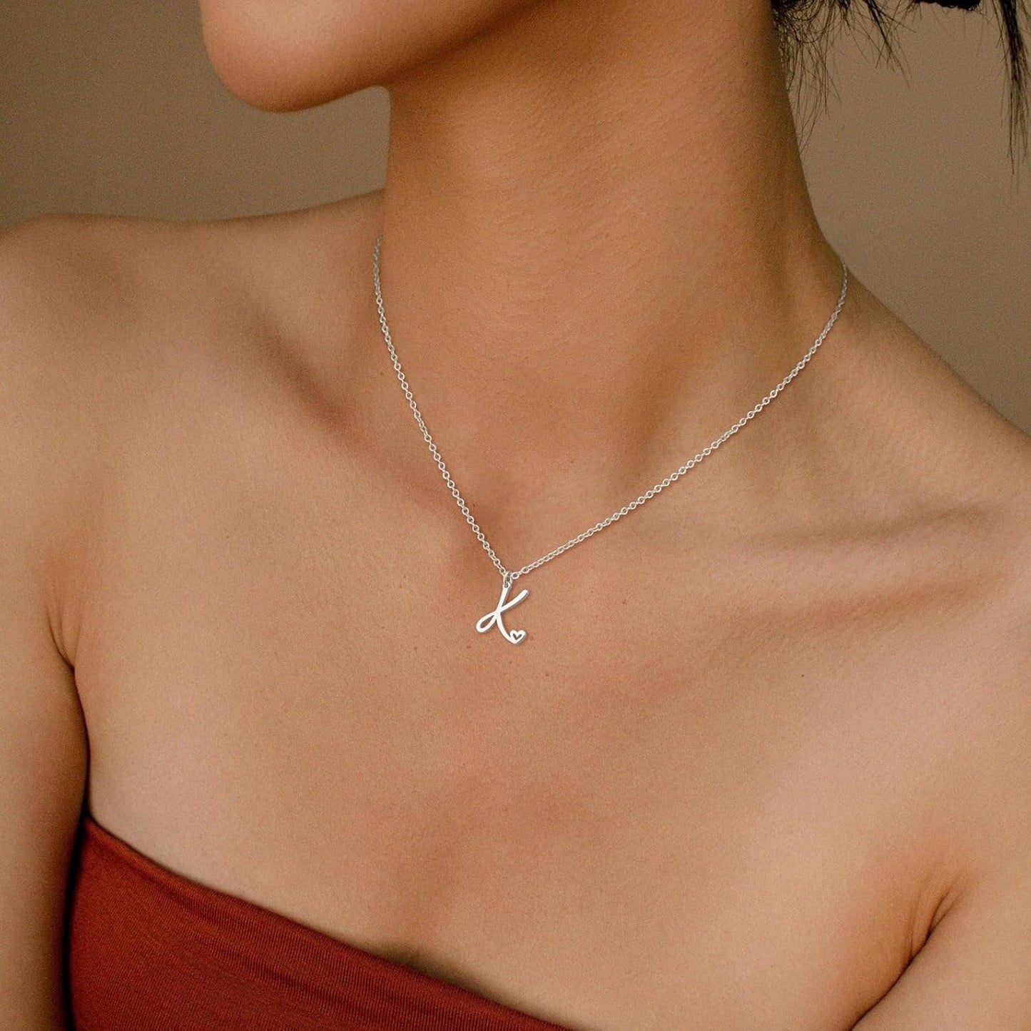 Cursive Initial Necklace With Heart