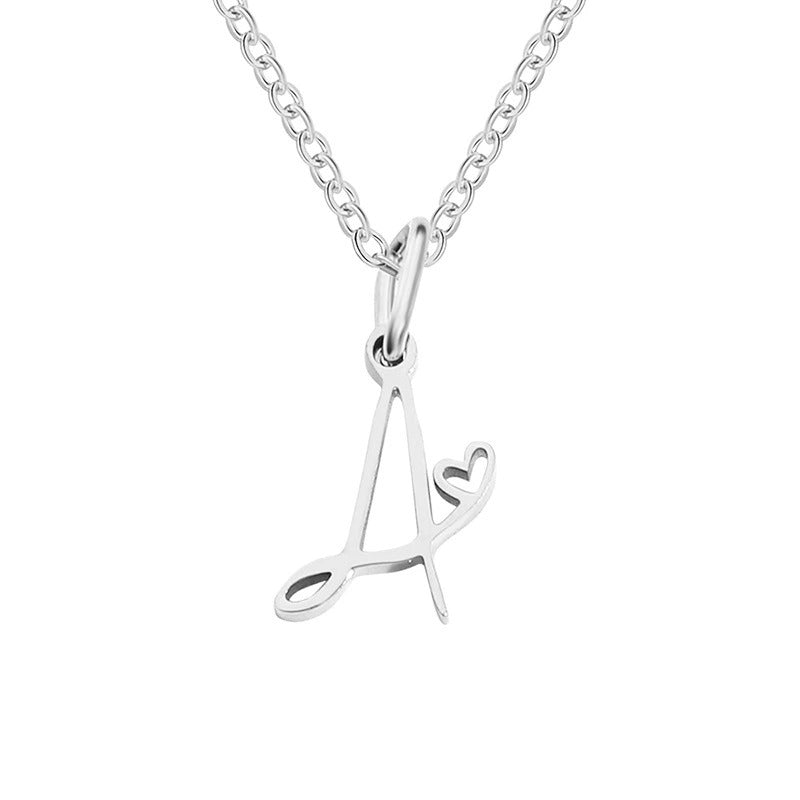 Cursive Initial Necklace With Heart