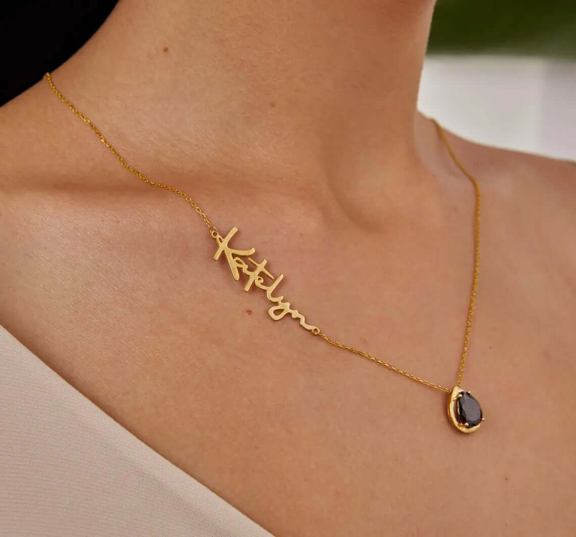 Custom Sideway Name Birthstone Necklace