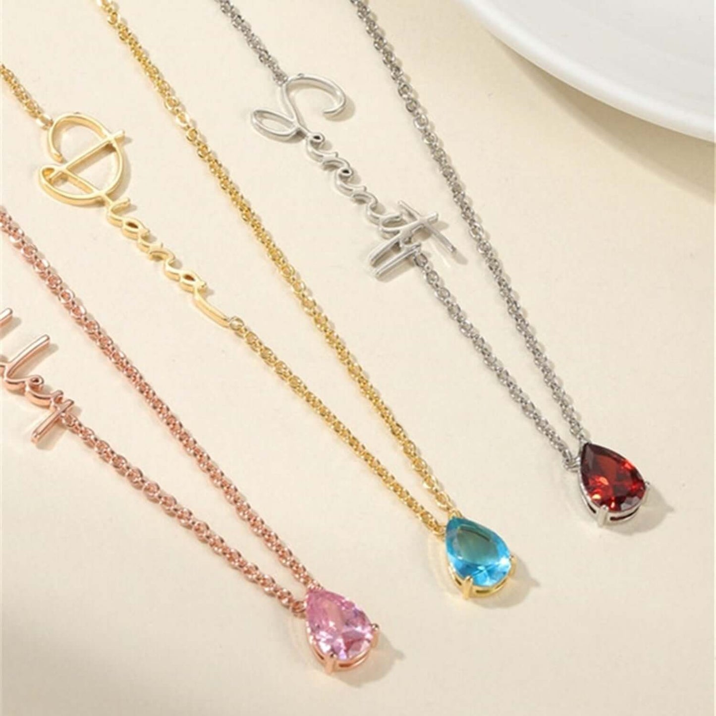 Custom Sideway Name Birthstone Necklace