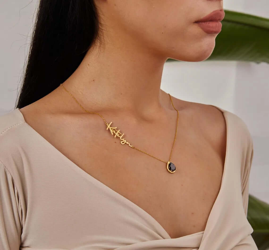 Custom Sideway Name Birthstone Necklace