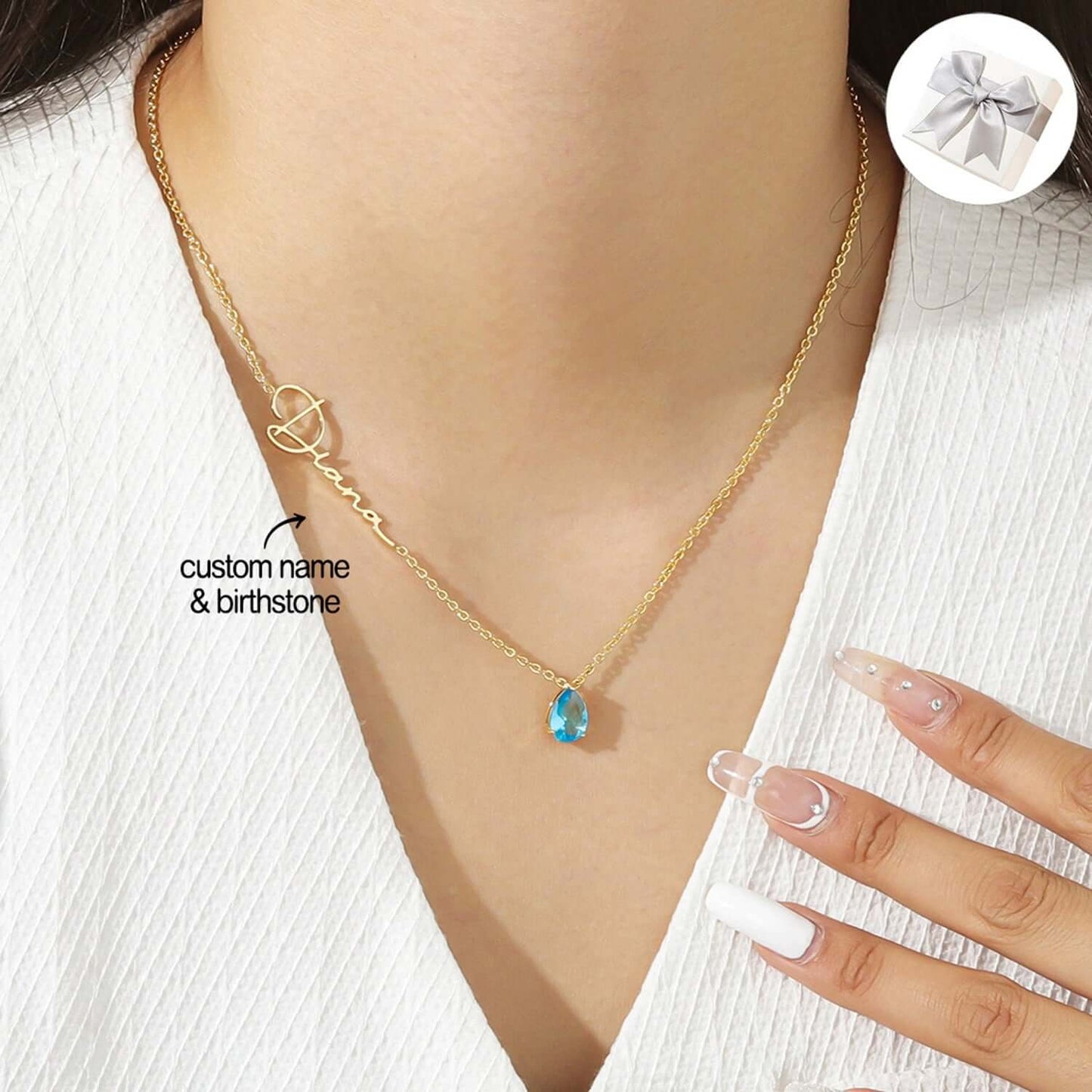 Custom Sideway Name Birthstone Necklace