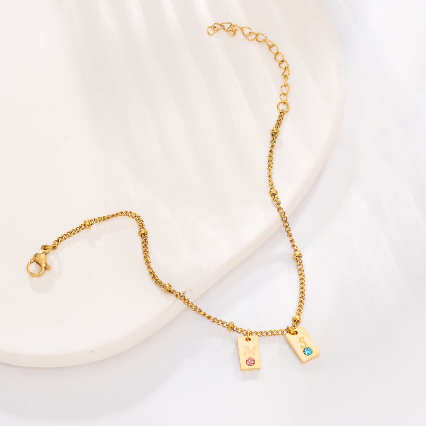 Initials and Stones Pendant Bracelet