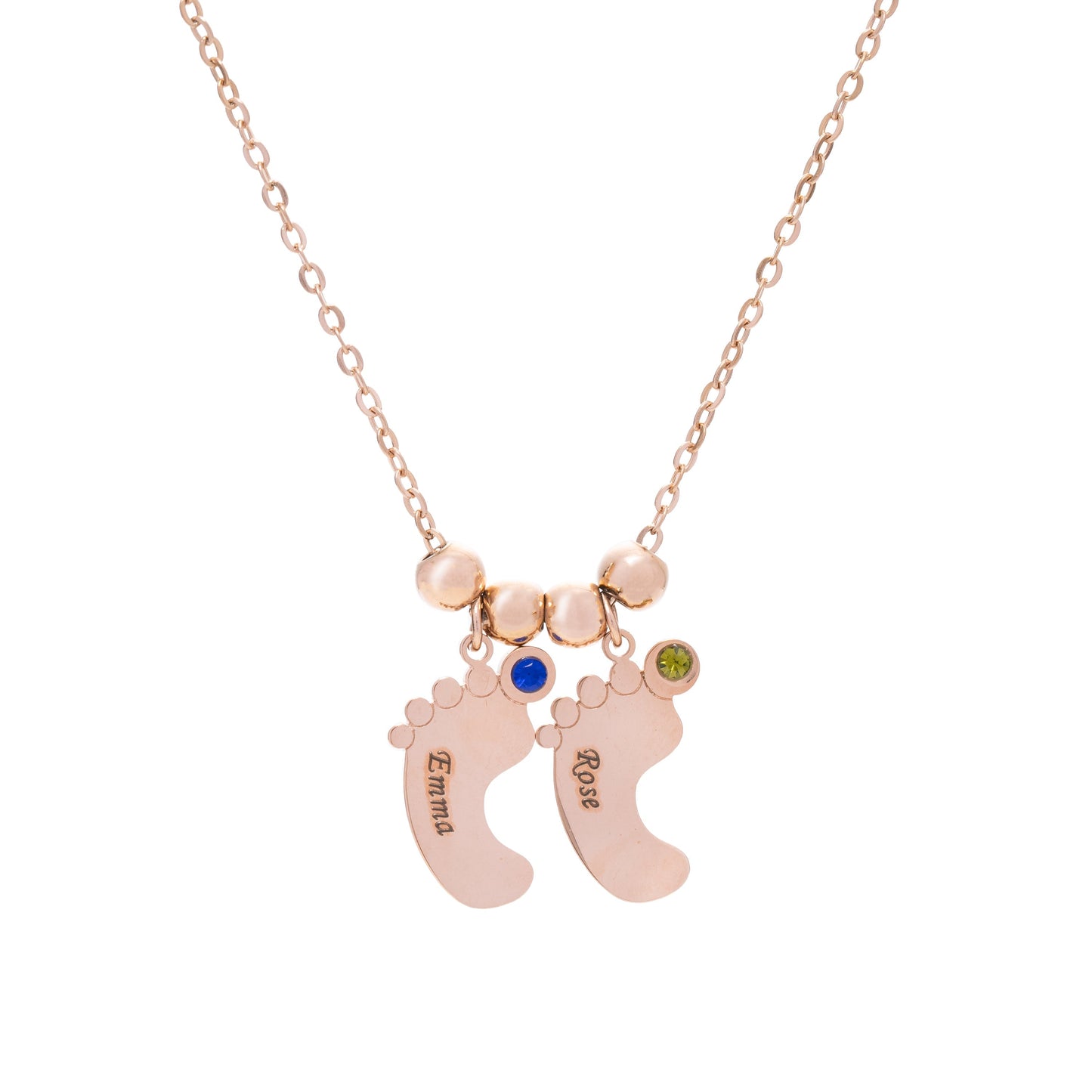 Baby Feet Necklace with Custom Names & Birthstone