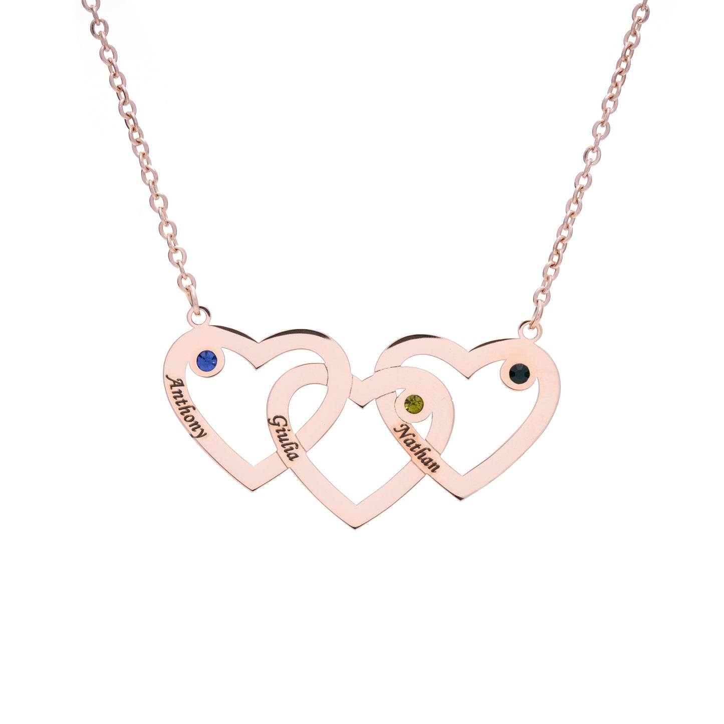 Triple Heart Horizontal Necklace With Triple Birthstone