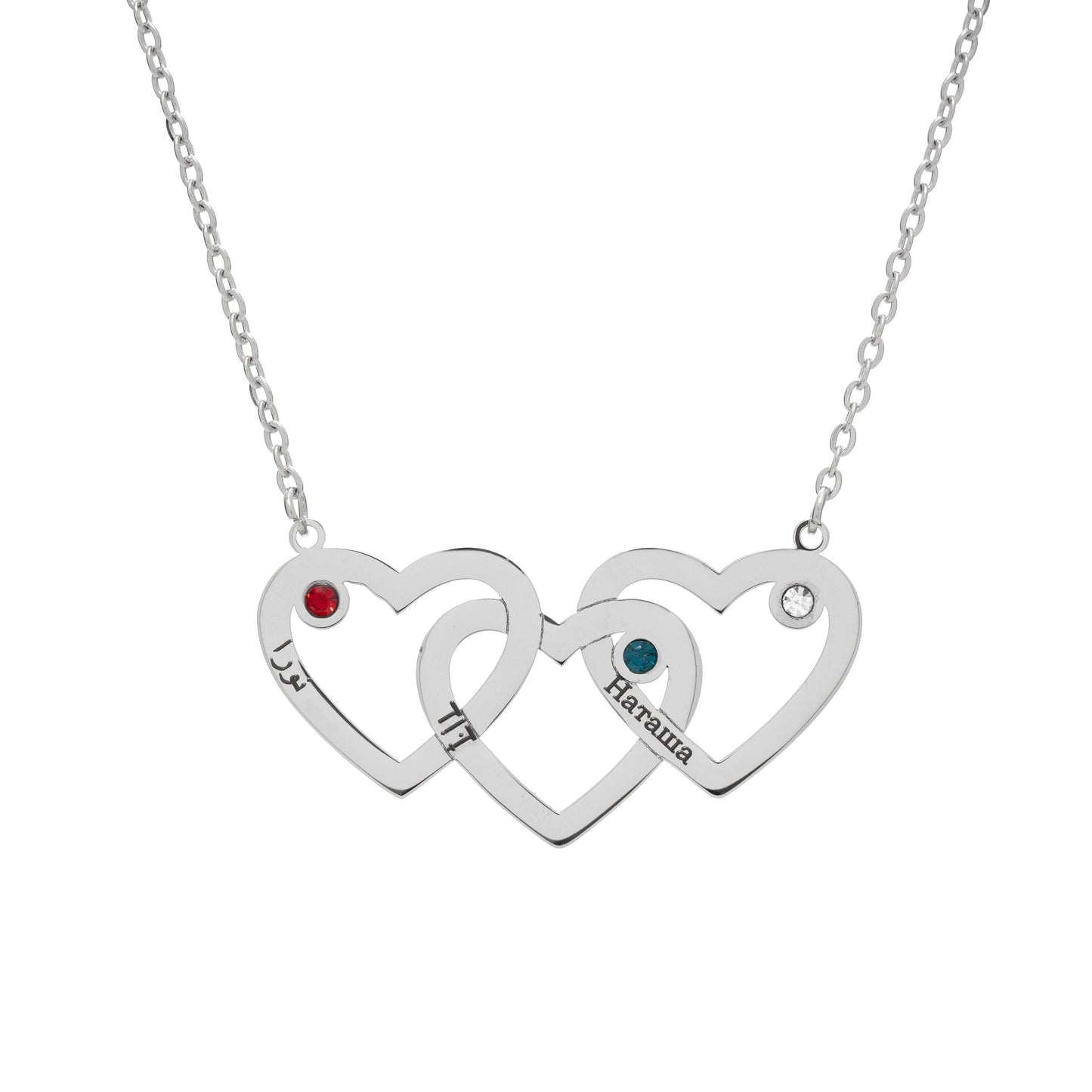 Triple Heart Horizontal Necklace With Triple Birthstone
