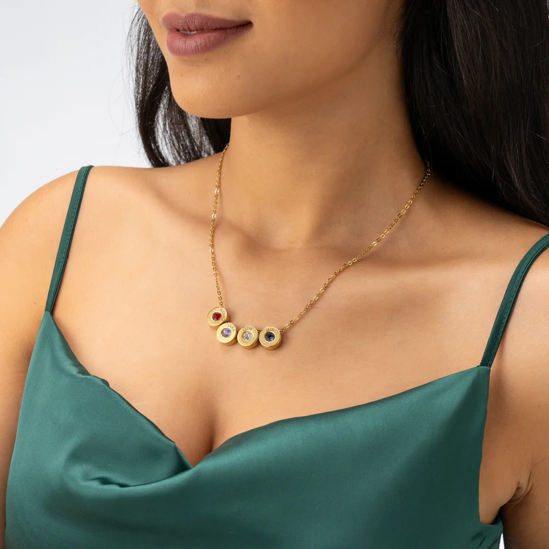 Engraved Bead Necklace with Names & Birthstones