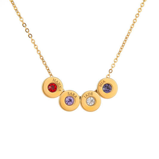 Engraved Bead Necklace with Names & Birthstones