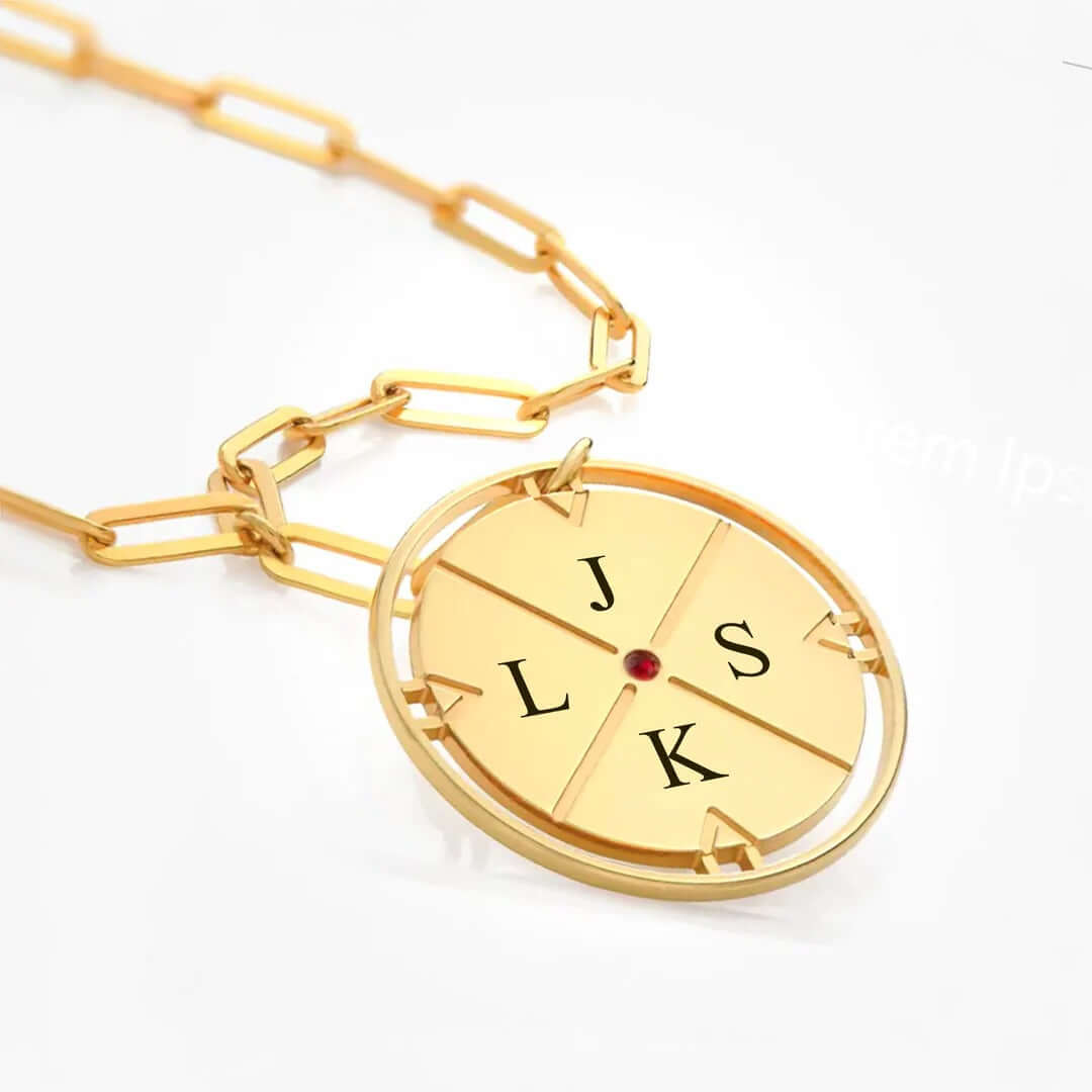 Engraved Compass Necklace With Birthstone