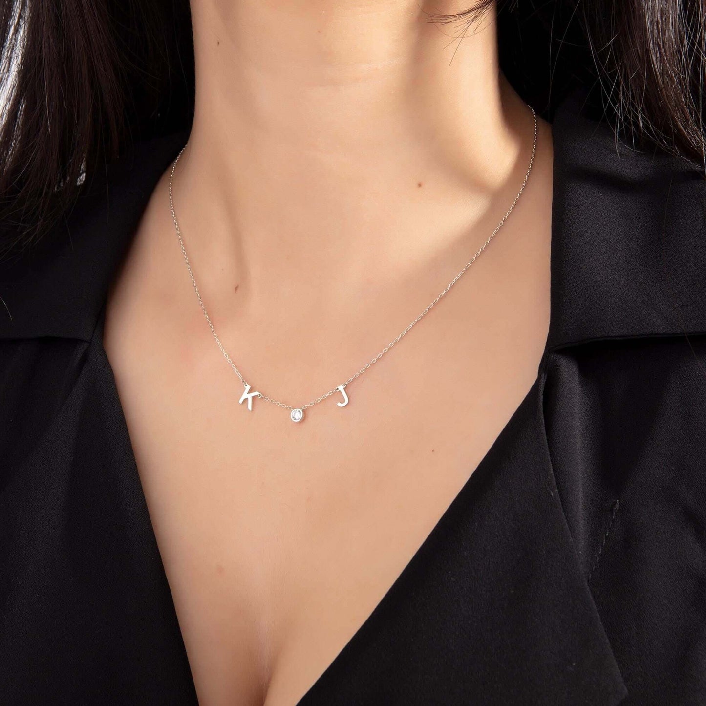 Double Initial Birthstone Necklace