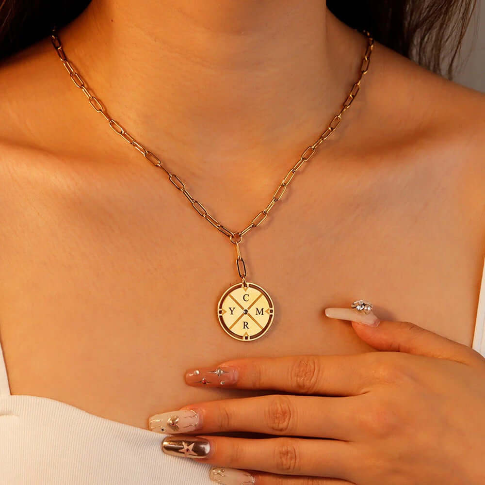 Engraved Compass Necklace With Birthstone