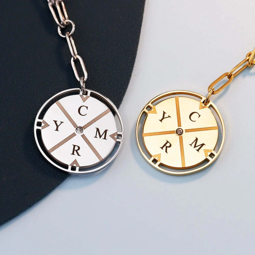 Engraved Compass Necklace With Birthstone