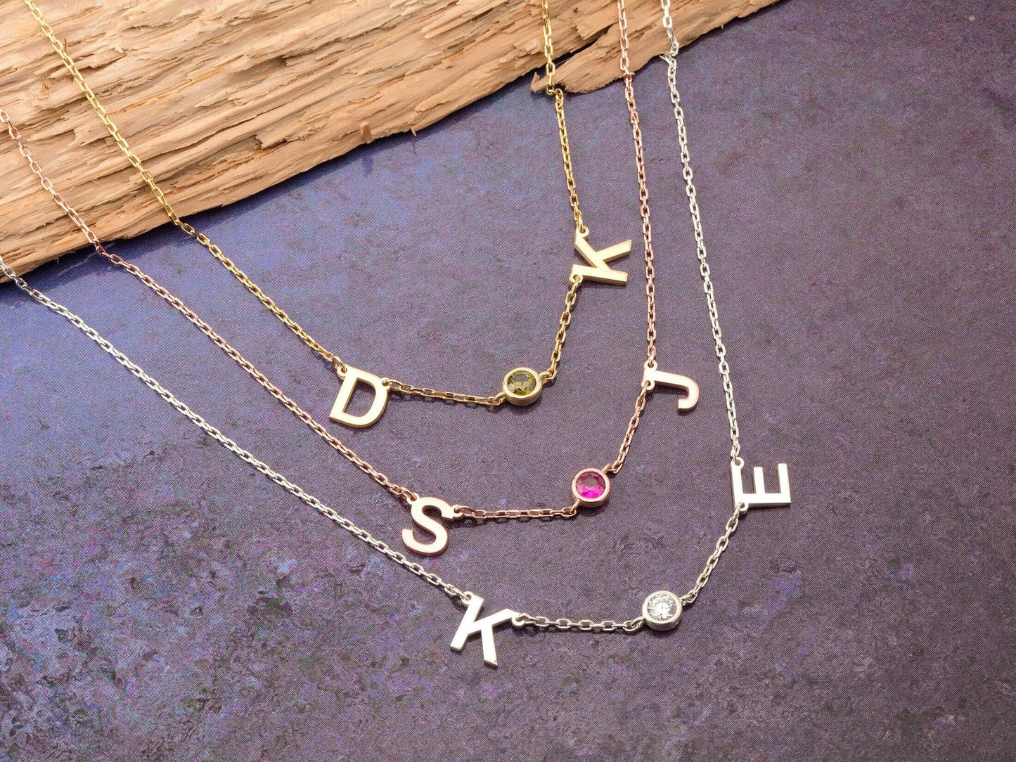 Double Initial Birthstone Necklace