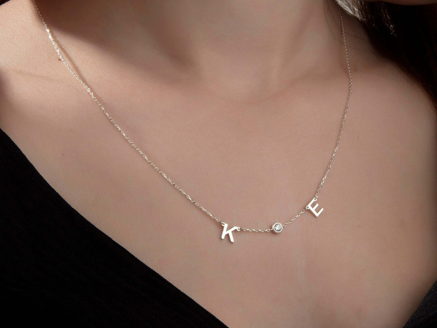 Double Initial Birthstone Necklace