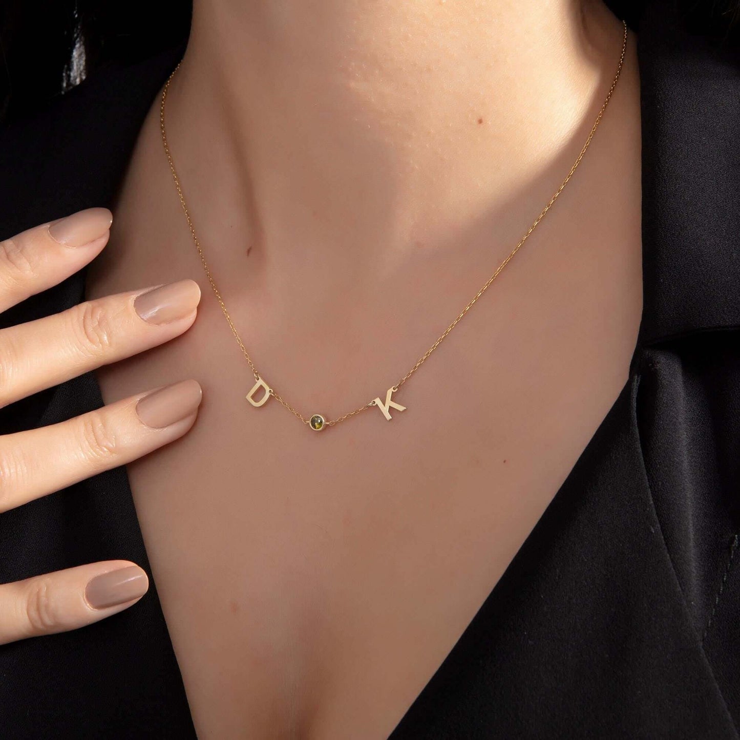 Double Initial Birthstone Necklace