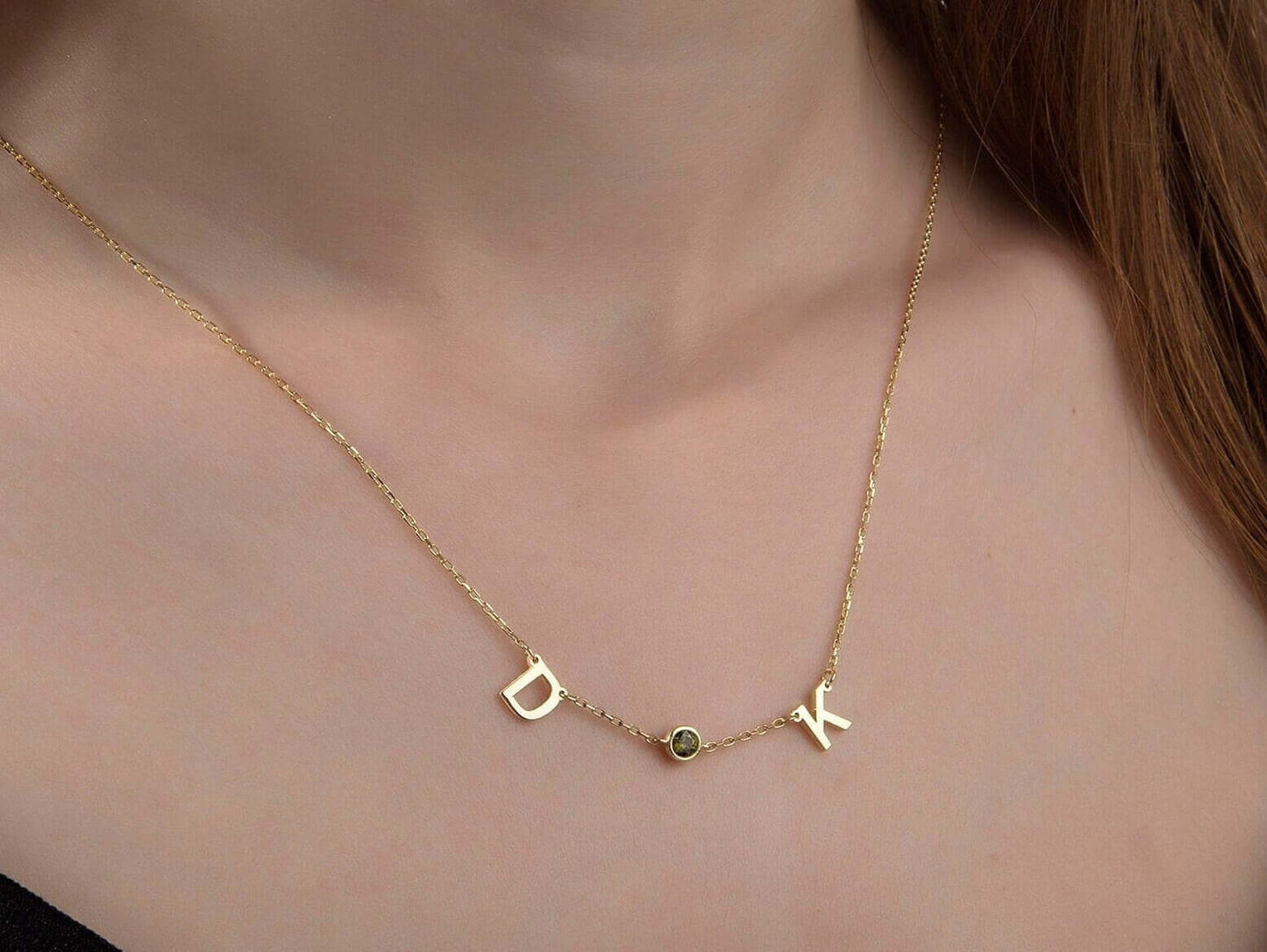 Double Initial Birthstone Necklace